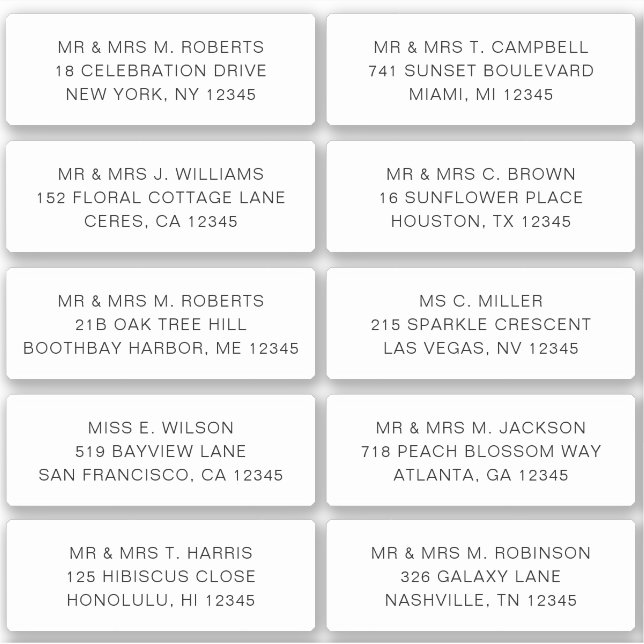 Adesivo 10 Nome de Convidado Individual Endereço Parte Cas (Frente)