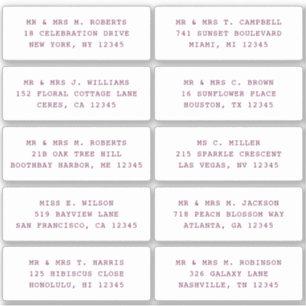 Adesivo 10 Nome de Convidado Individual Endereço Parte Cas