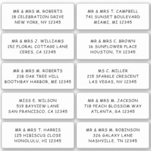 Adesivo 10 Nome de Convidado Individual Endereço Parte Cas