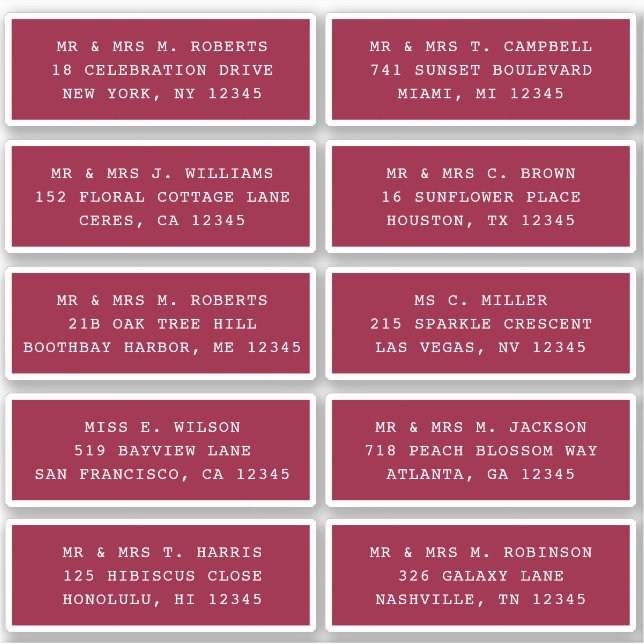 Adesivo 10 Nome de Convidado Individual Endereço Parte Cas (Frente)