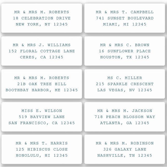 Adesivo 10 Nome de Convidado Individual Endereço Parte Cas (Frente)