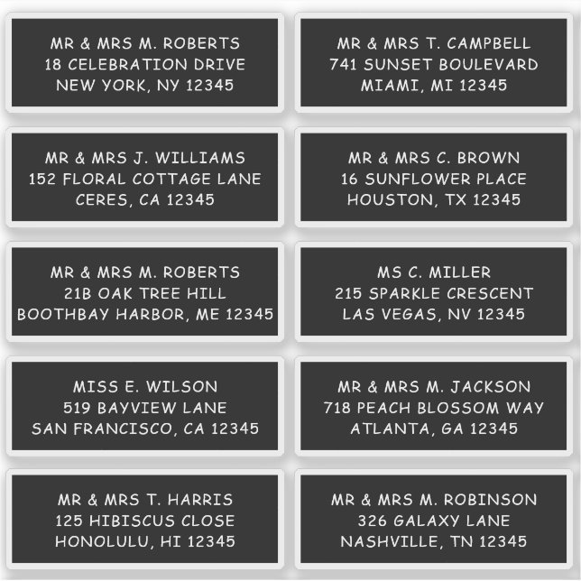 Adesivo 10 Nome de Convidado Individual Endereço Parte Cas (Frente)