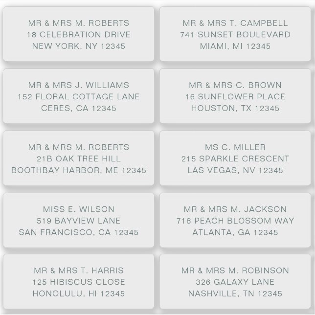 Adesivo 10 Nome de Convidado Individual Endereço Parte Cas (Frente)