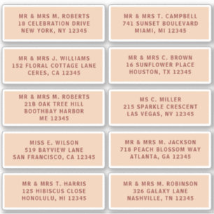 Adesivo 10 Nome de Convidado Individual Endereço Parte Cas