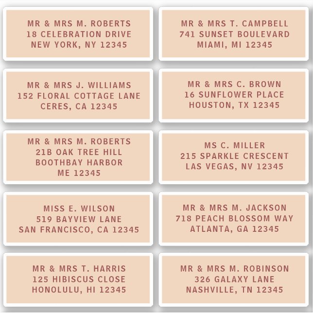 Adesivo 10 Nome de Convidado Individual Endereço Parte Cas (Frente)