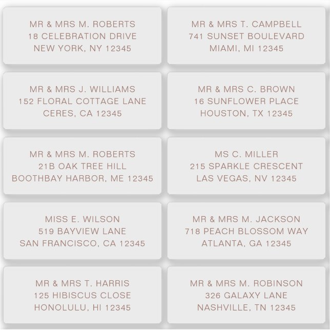 Adesivo 10 Nome de Convidado Individual Endereço Parte Cas (Frente)