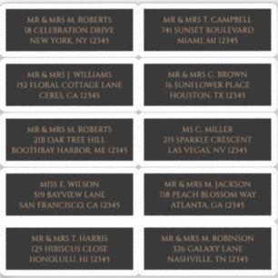 Adesivo 10 Nome de Convidado Individual Endereço Preto Mís