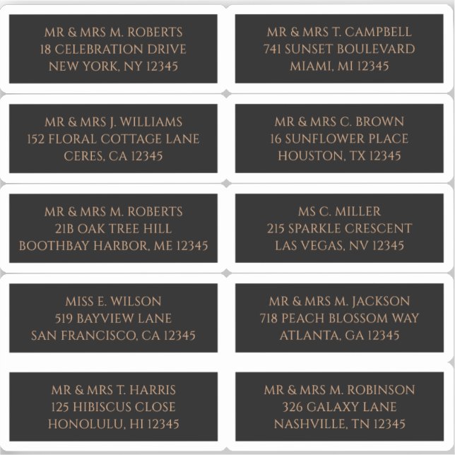 Adesivo 10 Nome de Convidado Individual Endereço Preto Mís (Frente)