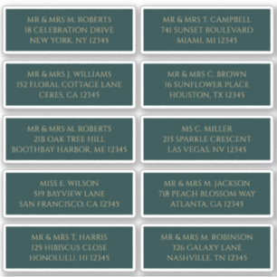 Adesivo 10 Nome de Convidado Individual Endereço Verde Mís