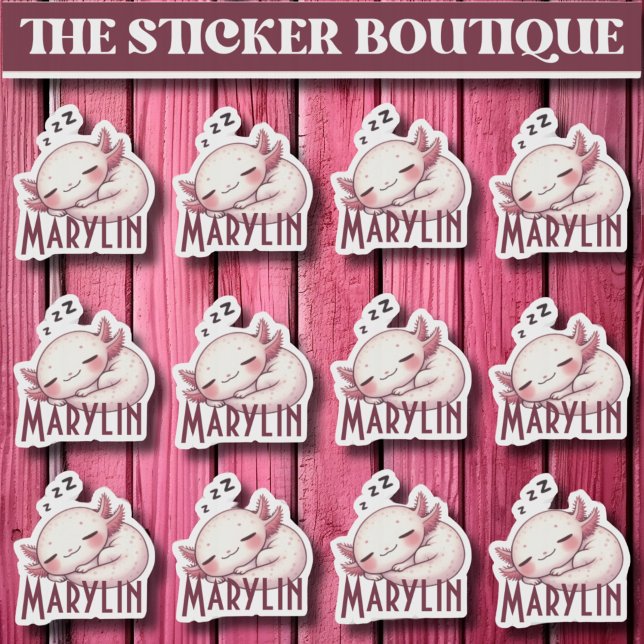 Adesivo 12 Em Um Nome Personalizado Cute Dormindo Axolotl (Criador carregado)