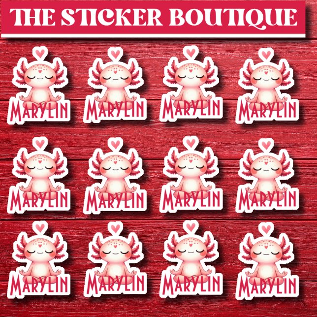 Adesivo 12 Em Um Nome Personalizado Cute Meditando Axolotl (Criador carregado)