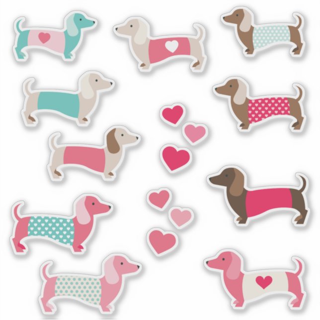 ADESIVO 12 PASTEL DACHSHUND VINYL STICKERS (Frente)