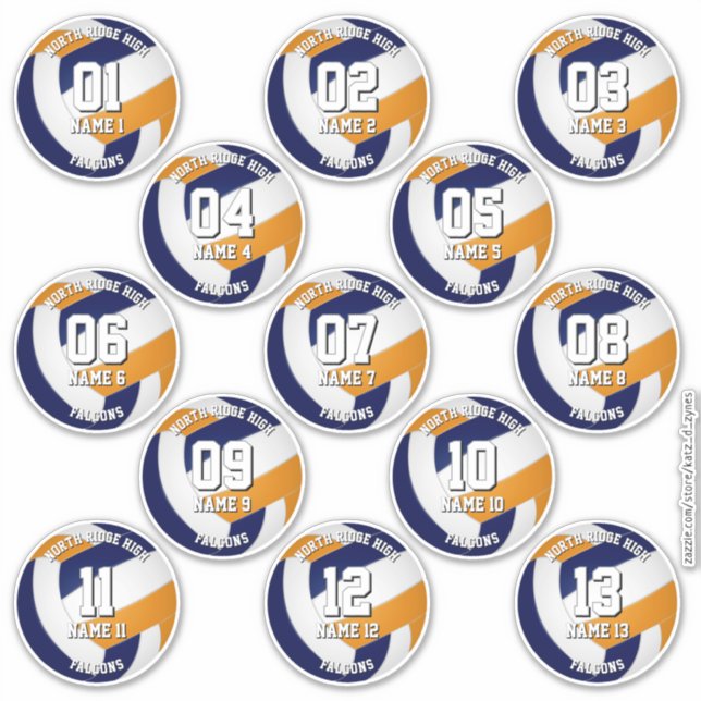 Adesivo 13 cores de clube de vôlei laranja marinho para cr (Frente)