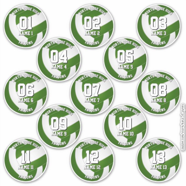 Adesivo 13 green volleyball stickers one for each athlete (Frente)