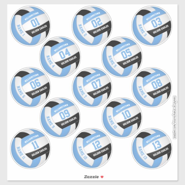 Adesivo 13 jogadores de vôlei chamam azul claro preto (Folha)