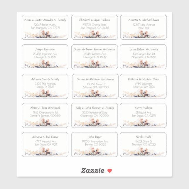 Adesivo 15 Rua de Endereço de Convidado de Casamento Indiv (Folha)