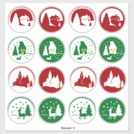 Adesivo 16 Red Green Christmas Holiday Winter Scene Set
