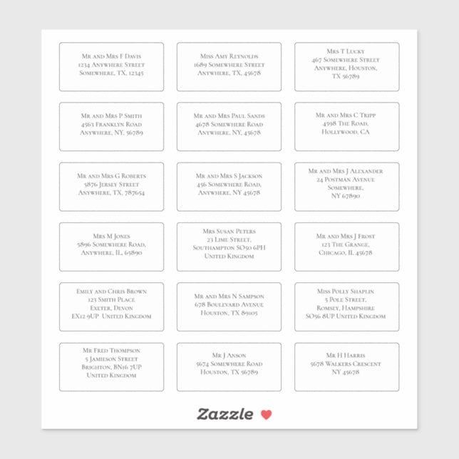 Adesivo 18 Nome do Convidado de Casamento Individual Ender (Folha)