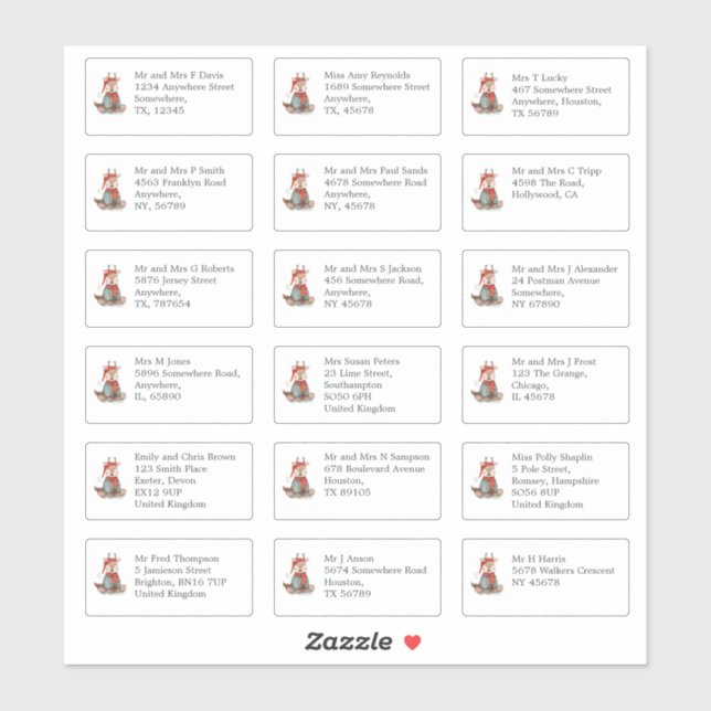 Adesivo 18 Nome do Destinatário Endereço Reindeer Natal (Folha)