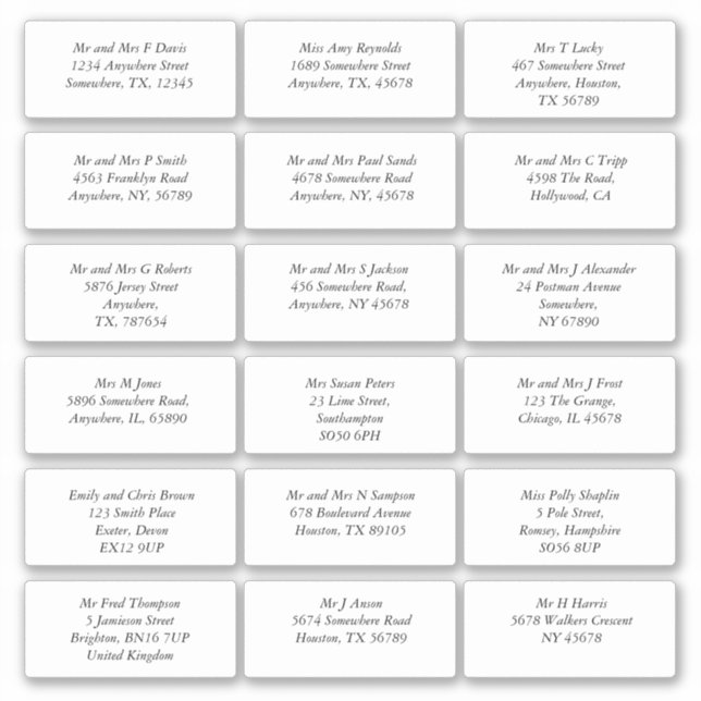 Adesivo 18 Nome Individual Endereço de Casamento em Itálic (Frente)