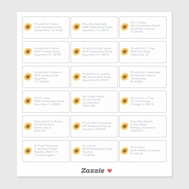 Adesivo 18 Nome Individual Endereço De Casamento Guest Sun (Folha)