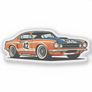 Adesivo 1960s Retro Race Car Cartoon Illustration