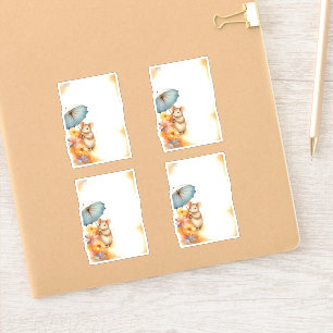 Adesivo 1 Rato com flores cor-de-rosa laranja azul guarda-