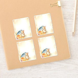 Adesivo 1 Rato com guarda-chuva azul flores laranja rosa