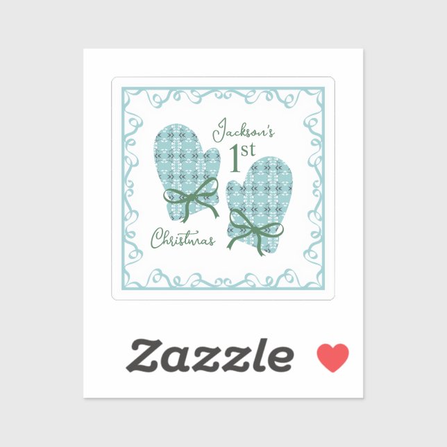 Adesivo 1st Christmas Mittens Green Bow Holiday (Folha)