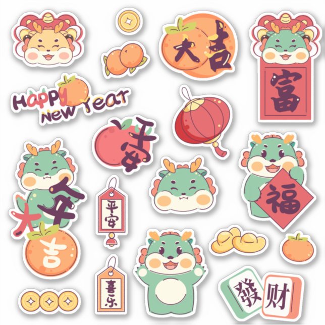 Adesivo 2024 Dragão Festivo Chinês Lunar Ano Novo (Frente)