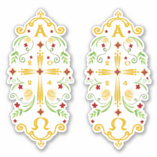 Adesivo 2024 Paschal Candle Red Flowers Sticker