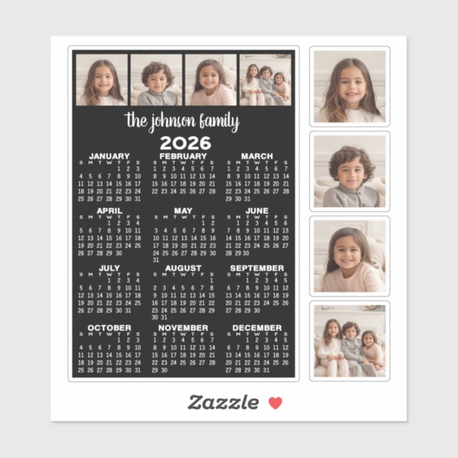 Adesivo 2026 Calendar with 4 Photo Collage and 4 square (Folha)