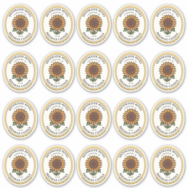 Adesivo 20 Pequeno Jar Oval Rótulo da Vela de Girassol (Frente)