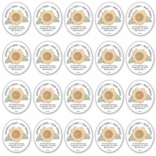 Adesivo 20 Pequeno Rótulo de Mel Oval com Girassol