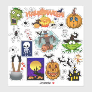 Adesivo 26 Conjunto Misto de Halloween Aranha Zumbi Bruxa