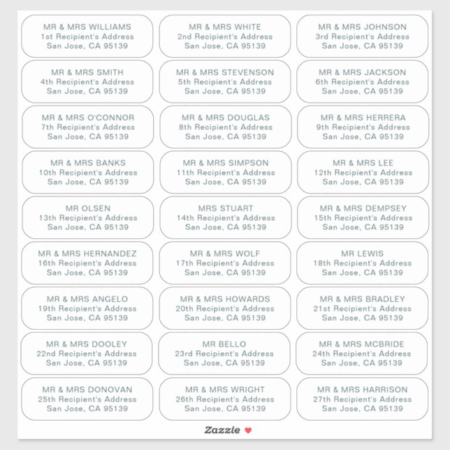 Adesivo 27 destinatários simples convidados de casamento e (Folha)