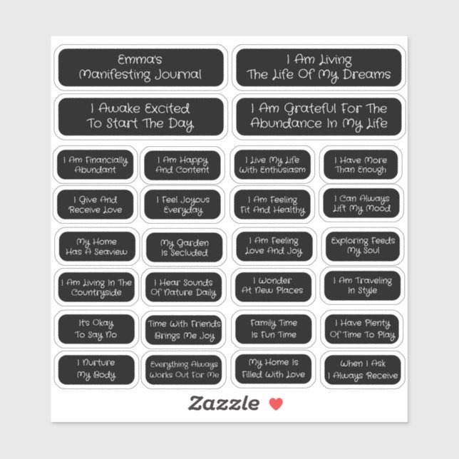 Adesivo 28 Afirmações Modelo para Manifestação | Quadrado (Folha)