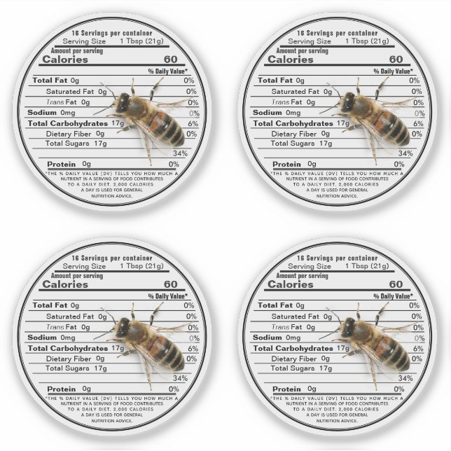 Adesivo 2,5" Clara Mason Jar Honey Nutrition Label Bee (Frente)