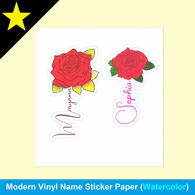 Adesivo (2 Flores Vermelhas para Raparigas) Nome de Script (Girls name labels
Red flower stickers
Personalized water bottle decals)