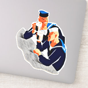 Adesivo 2 homens do marinheiro que bebem a arte da cerveja