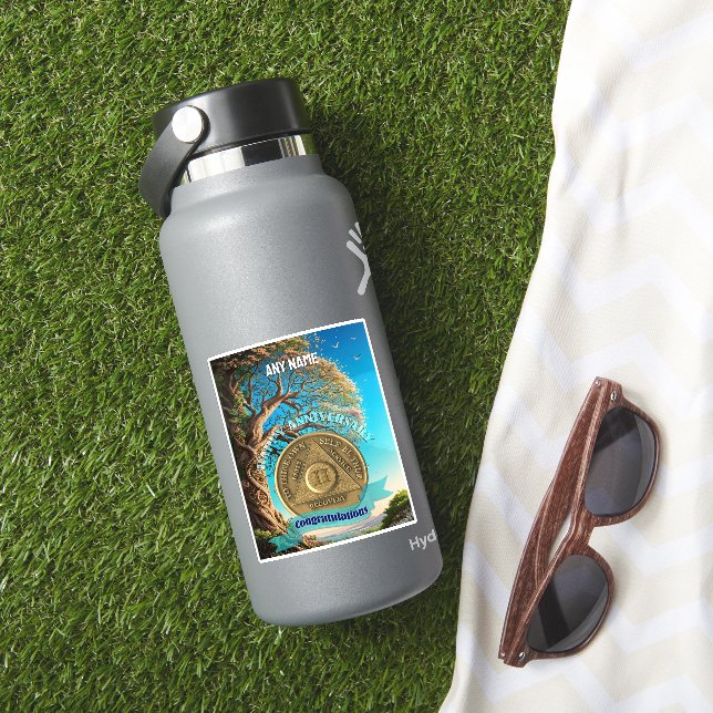 Adesivo 2 Year | Custom Name AA Sober Coin Tree Of Life (HydroFlask Insitu)
