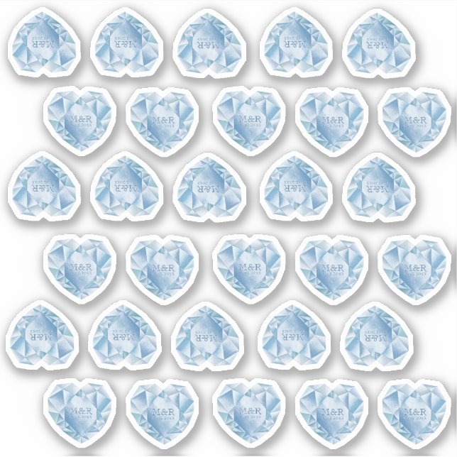 Adesivo 30 Diamond Heart Watercolor Adicionar Casamento Mo (Frente)