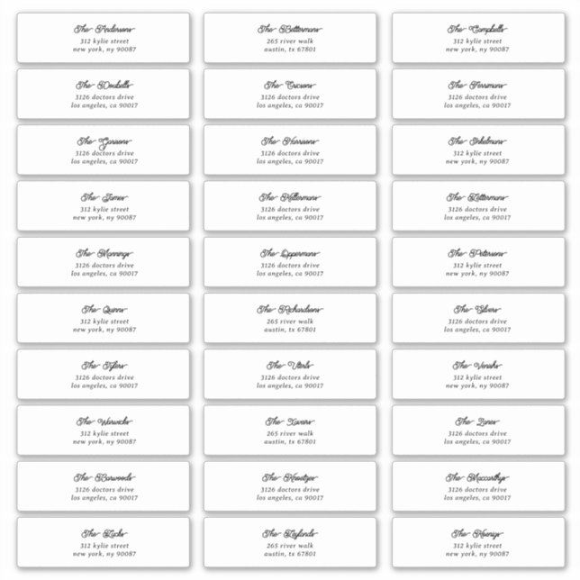 Adesivo 30 Endereço de Envelope Convidado de Script Preto  (Frente)