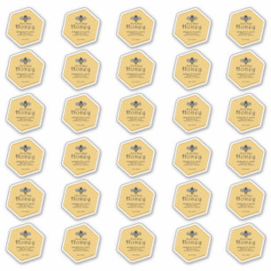 Adesivo 30 Mel amarelo impermeável, em forma de hexágono,