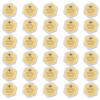 Adesivo 30 Mel amarelo impermeável, em forma de hexágono, 