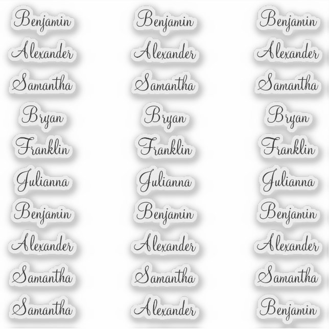 Adesivo 30 Nomes dos Primeiros Convidados Caligrafia Elega (Frente)