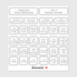 Adesivo 30 Quadrado De Afirmação De Viagem Branco E Preto