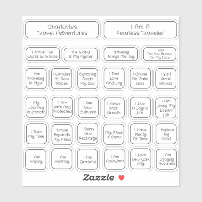 Adesivo 30 Quadrado De Afirmação De Viagem Branco E Preto (Folha)