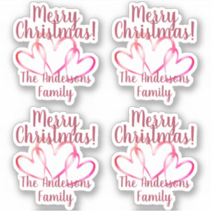 Adesivo 3 Corações Rosa Feliz Natal Nome Personalizado