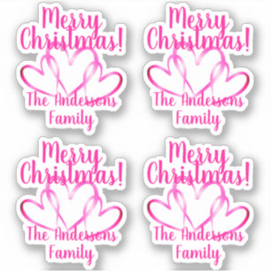 Adesivo 3 Corações Rosa Feliz Natal Nome Personalizado